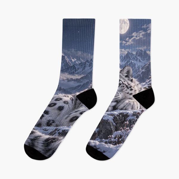 Artikelvorschau, Snow Leopard in Moonlit Snow Mountains – Alpine Winter Wildlife Art entworfen und verkauft von ManJiangHong.