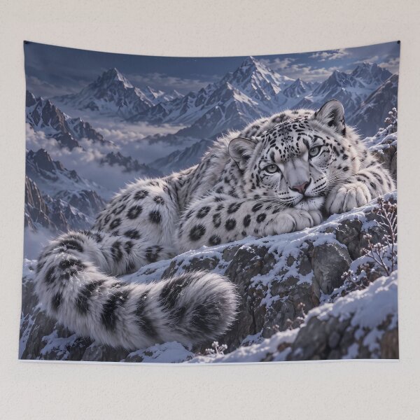 Item preview, Snow Leopard in Moonlit Snow Mountains – Alpine Winter Wildlife Art designed and sold by ManJiangHong.