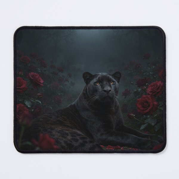 Item preview, Black Panther Surrounded by Gothic Crimson Roses designed and sold by JanjjaSoulInk.