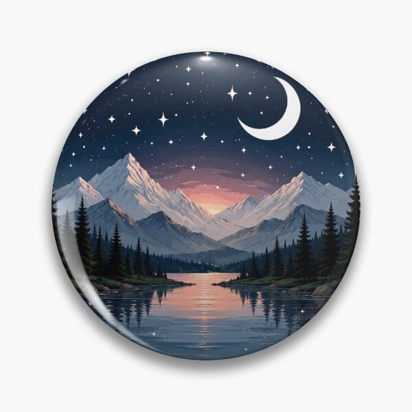 Item preview, Moonlit Mountain Lake Sticker | Celestial Night Sky Wilderness Art designed and sold by PopStickerLab22.