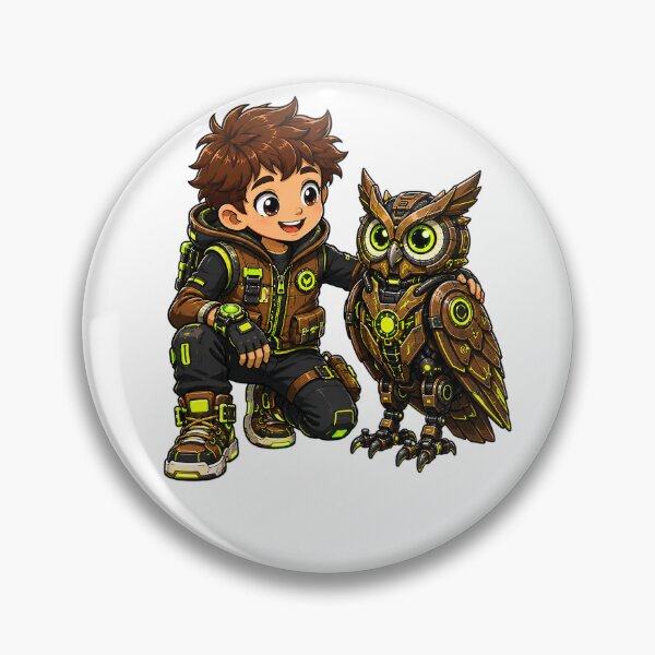 Item preview, Cute Chibi Boy and Futuristic Mechanical Owl Illustration designed and sold by Nubian Style.