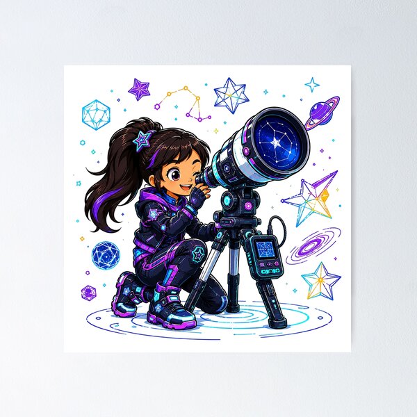 Item preview, Cute Chibi Girl Exploring Space with a Telescope designed and sold by Nubian Style.