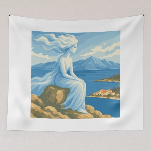 Item preview, Adriatic Sea Wall Art, Mediterranean Woman Print, Coastal Blue Decor, Ethereal Woman Art, Croatia Inspired Print , Seaside Artwork designed and sold by Studio pod Burom.