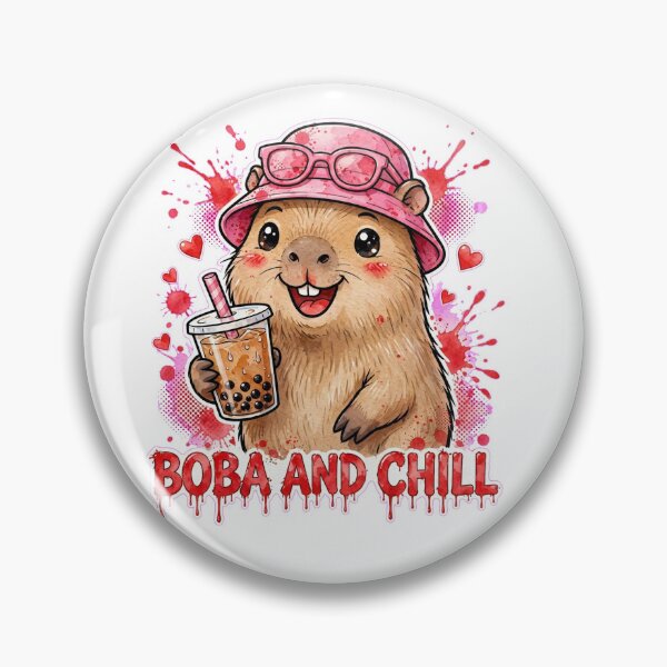 Item preview, Capybara Boba And Chill Cute Capybara Bubble Tea Pink Hat designed and sold by olex-Designs.