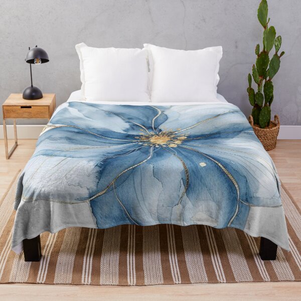 Item preview, Celestial Blue Floral Watercolor with Gold Lines designed and sold by DesignByUmza.