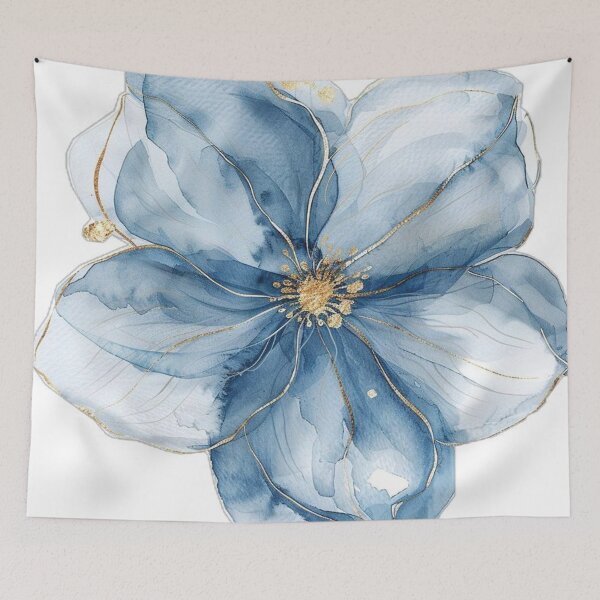Item preview, Celestial Blue Floral Watercolor with Gold Lines designed and sold by DesignByUmza.