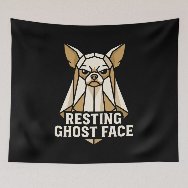Item preview, Resting Ghost Face Funny Grumpy Geometric Dog Emblem Art designed and sold by ZUMERI.