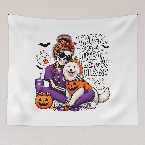 Item preview, Trick Or Treat All Pets Please Samoyed Skeleton Vet Tech Nurse Halloween designed and sold by Moad Fahim.