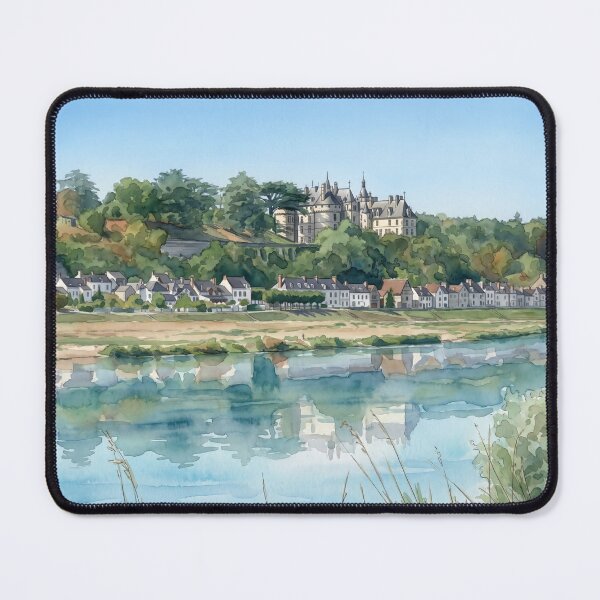 Item preview, Loire Valley Chateau & River Reflection — French Landscape digital Watercolor designed and sold by M.ALK.Watercolor.