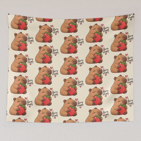Item preview, Berry Happy Capybara with Strawberry Cute Kawaii Sticker designed and sold by StickyDelights.