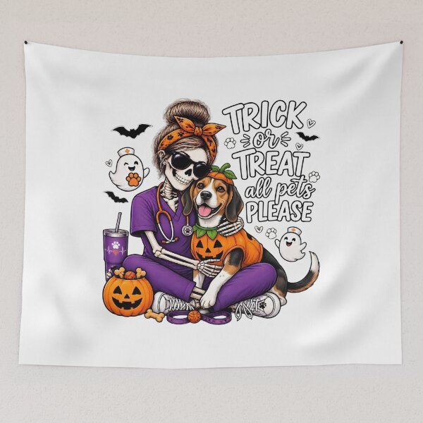 Item preview, Trick Or Treat All Pets Please Beagle Skeleton Vet Tech Nurse Halloween designed and sold by Moad Fahim.