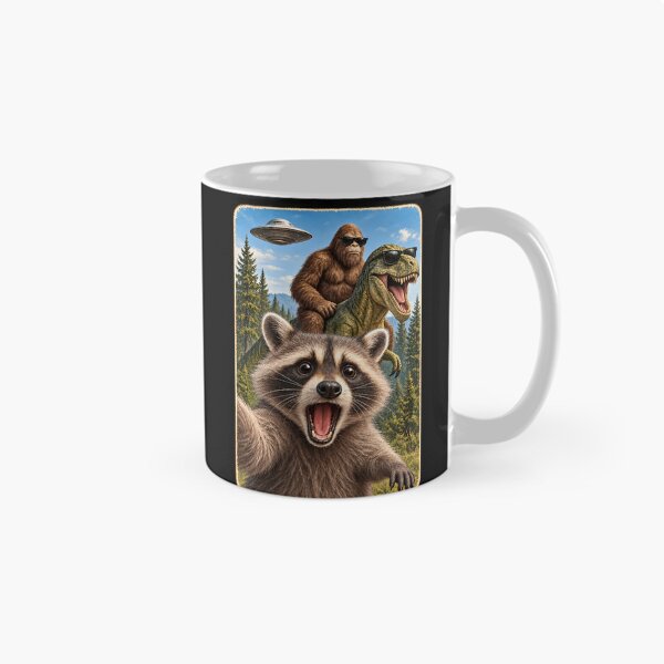 Item preview, Funny Raccon Meme Selfie Bigfoot Ufo T-rex  designed and sold by RetroOddity.