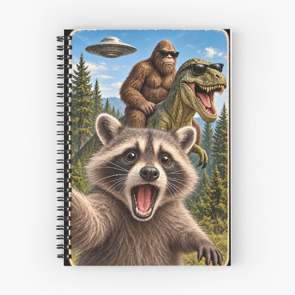 Item preview, Funny Raccon Meme Selfie Bigfoot Ufo T-rex  designed and sold by RetroOddity.