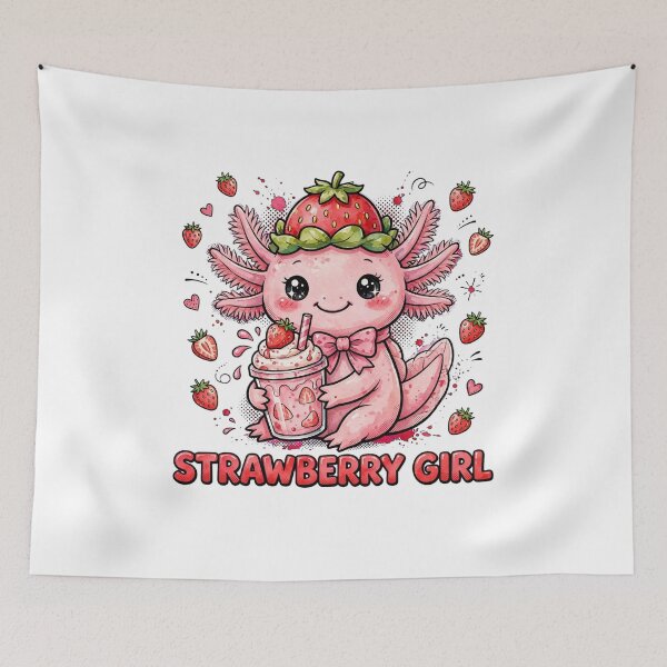 Item preview, Strawberry Girl Axolotl Cute Pink Axolotl Boba Strawberry designed and sold by olex-Designs.
