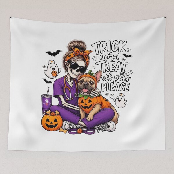 Item preview, Trick Or Treat All Pets Please French Bulldog Skeleton Vet Tech Nurse Halloween designed and sold by Moad Fahim.