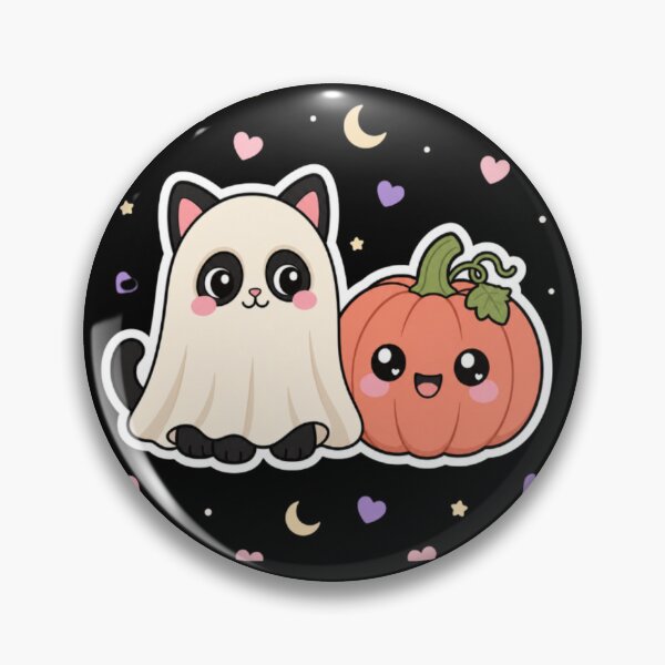 Item preview, Cute Halloween Cat and Pumpkin – Kawaii Ghost Cat Duo designed and sold by Artxotic Studio.