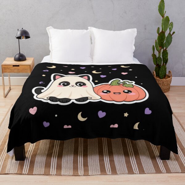 Item preview, Cute Halloween Cat and Pumpkin – Kawaii Ghost Cat Duo designed and sold by Artxotic Studio.