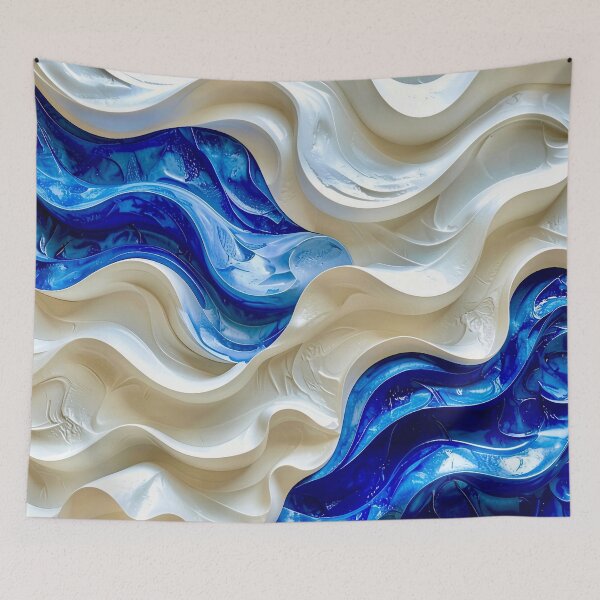 Item preview, Sculptural Sapphire and Cream Geometric Relief designed and sold by Vicky Brago-Mitchell®.