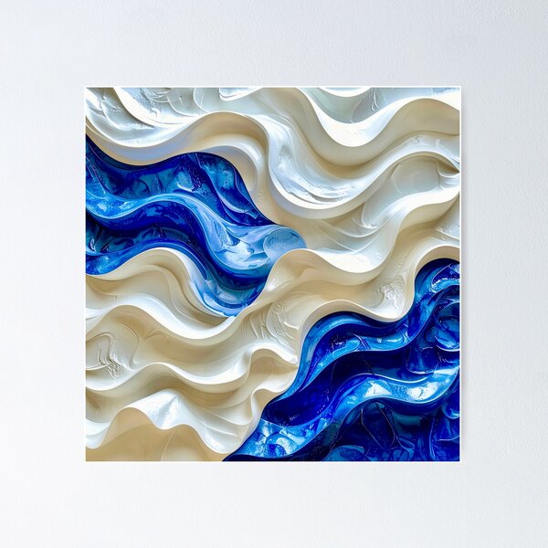 Item preview, Sculptural Sapphire and Cream Geometric Relief designed and sold by Vicky Brago-Mitchell®.