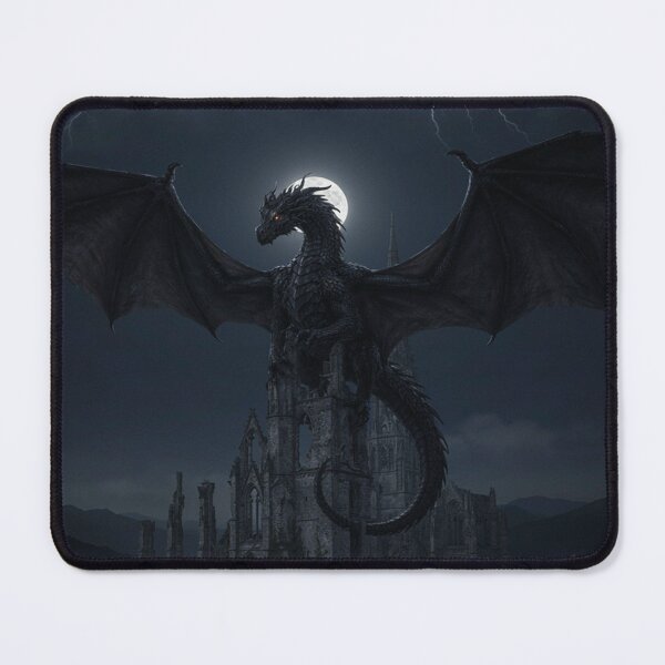 Item preview, Black Dragon Above a Gothic Castle at Night designed and sold by JanjjaSoulInk.