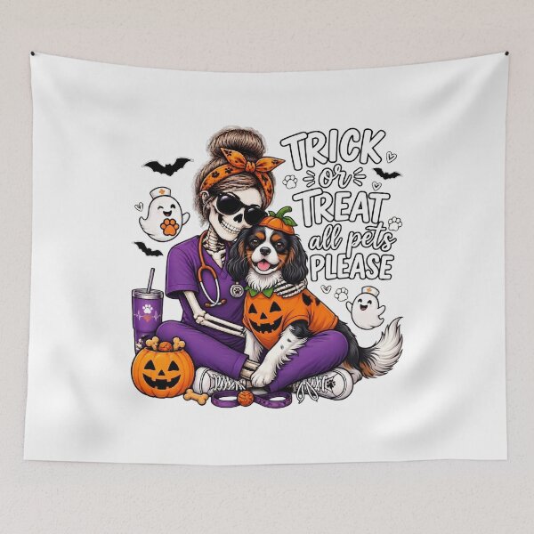 Item preview, Trick Or Treat All Pets Please Cavalier King Charles Spaniel Skeleton Vet Tech Nurse Halloween designed and sold by Moad Fahim.