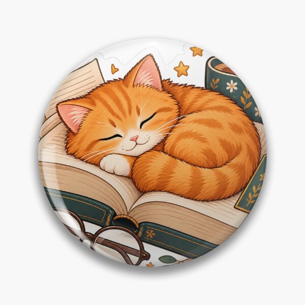 Item preview, Cozy Bookworm Cat Sticker – Cute Sleeping Orange Tabby in Open Book designed and sold by JAY187VK.