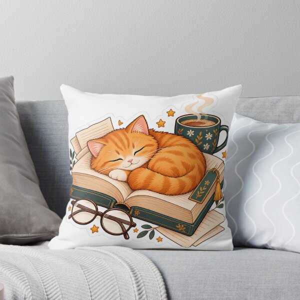 Item preview, Cozy Bookworm Cat Sticker – Cute Sleeping Orange Tabby in Open Book designed and sold by JAY187VK.