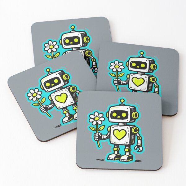 Item preview, robot with a flower in hand and a heart on its chest designed and sold by mixoubraw.