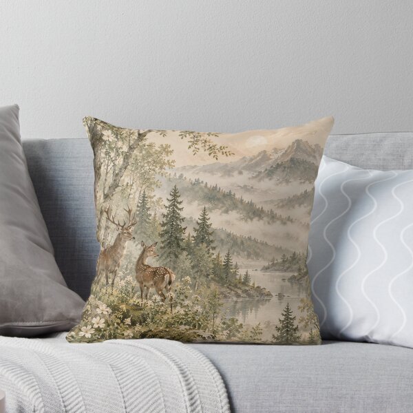 Item preview, Watercolor Woodland Deer Mountain Lake Nature Art designed and sold by Jozefin's Studio.