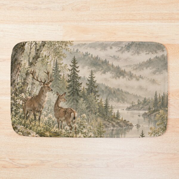 Item preview, Watercolor Woodland Deer Mountain Lake Nature Art designed and sold by Jozefin's Studio.