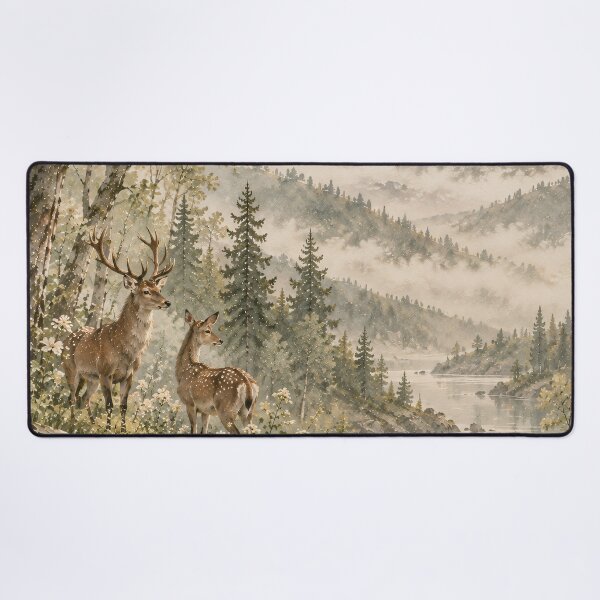 Item preview, Watercolor Woodland Deer Mountain Lake Nature Art designed and sold by Jozefin's Studio.