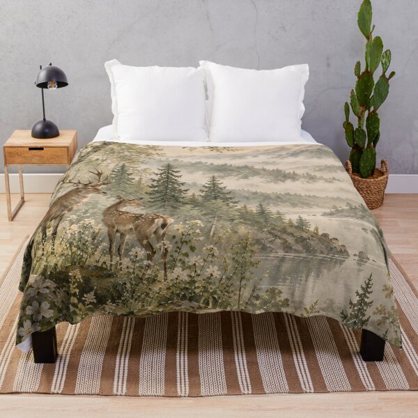 Item preview, Watercolor Woodland Deer Mountain Lake Nature Art designed and sold by Jozefin's Studio.