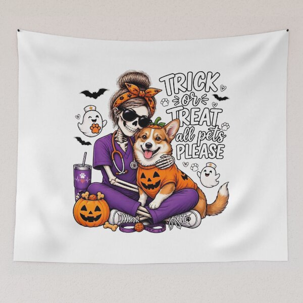 Item preview, Trick Or Treat All Pets Please Corgi Skeleton Vet Tech Nurse Halloween designed and sold by Moad Fahim.
