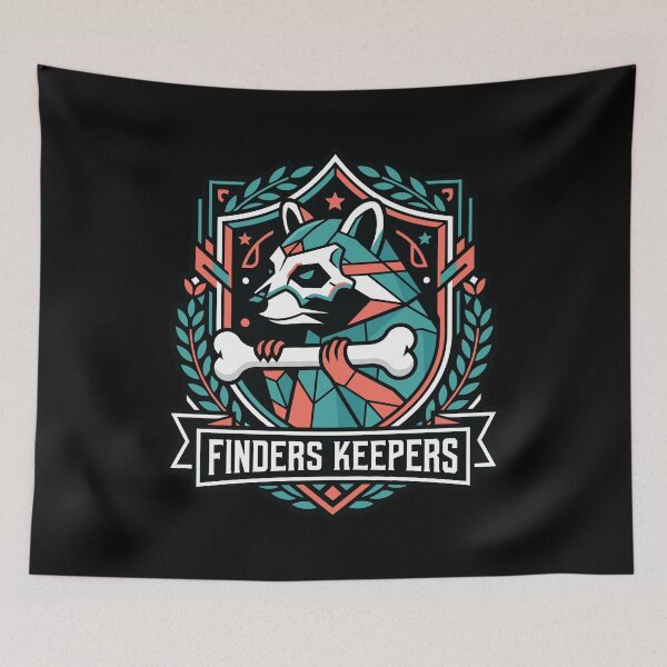 Item preview, Finders Keepers Raccoon Holding Bone Geometric Crest Art designed and sold by ZUMERI.