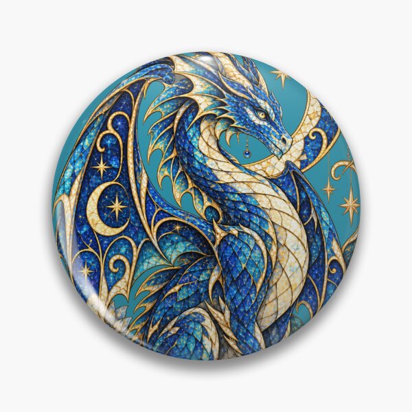 Item preview, Moonlit Mosaic Dragon – Celestial Blue Dragon with Crescent Moon, Stars and Stained Glass Fantasy Art designed and sold by From Cyryl with Love.