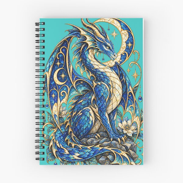 Item preview, Moonlit Mosaic Dragon – Celestial Blue Dragon with Crescent Moon, Stars and Stained Glass Fantasy Art designed and sold by From Cyryl with Love.