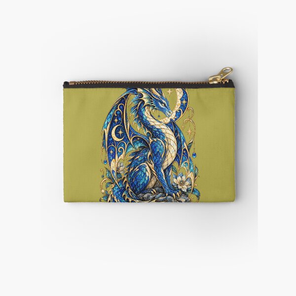 Item preview, Moonlit Mosaic Dragon – Celestial Blue Dragon with Crescent Moon, Stars and Stained Glass Fantasy Art designed and sold by From Cyryl with Love.