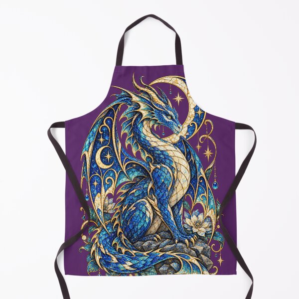 Item preview, Moonlit Mosaic Dragon – Celestial Blue Dragon with Crescent Moon, Stars and Stained Glass Fantasy Art designed and sold by From Cyryl with Love.