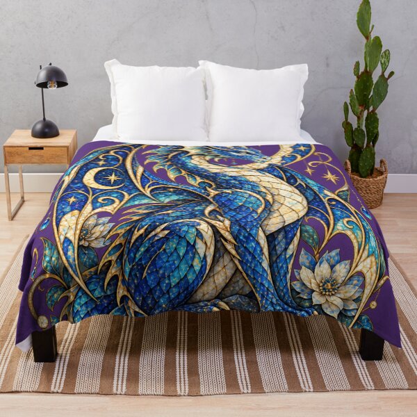 Item preview, Moonlit Mosaic Dragon – Celestial Blue Dragon with Crescent Moon, Stars and Stained Glass Fantasy Art designed and sold by From Cyryl with Love.