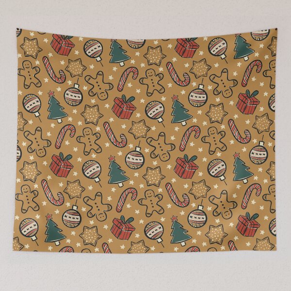 Item preview, Vintage Christmas Ornaments Pattern in Warm Mustard Gold Retro Xmas designed and sold by Claudia S. Design.
