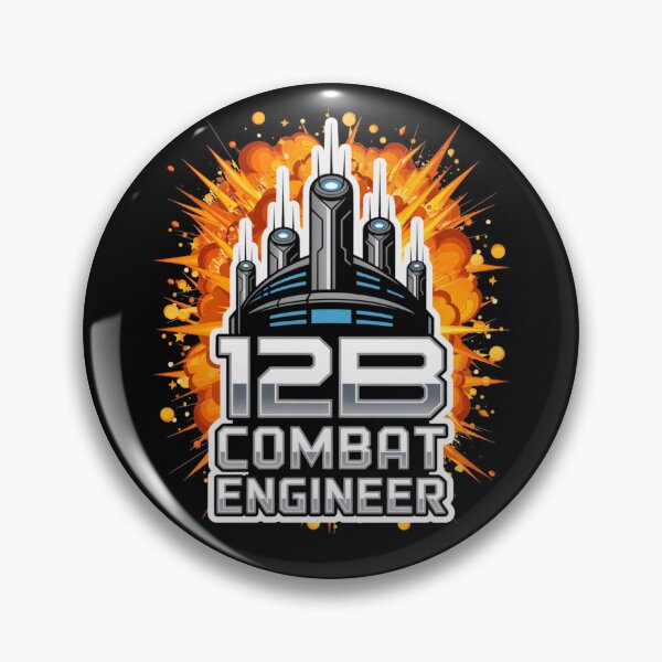 Item preview, 12B Combat Engineer — Futuristic Multi‑Tower Tech Emblem U.S. Army MOS Military Engineering Graphic White Outline Explosion designed and sold by GFamilyC.