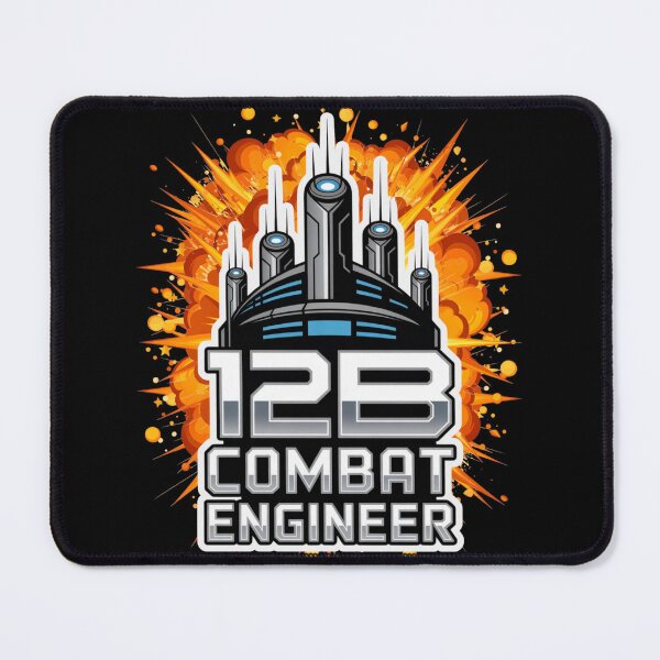 Item preview, 12B Combat Engineer — Futuristic Multi‑Tower Tech Emblem U.S. Army MOS Military Engineering Graphic White Outline Explosion designed and sold by GFamilyC.