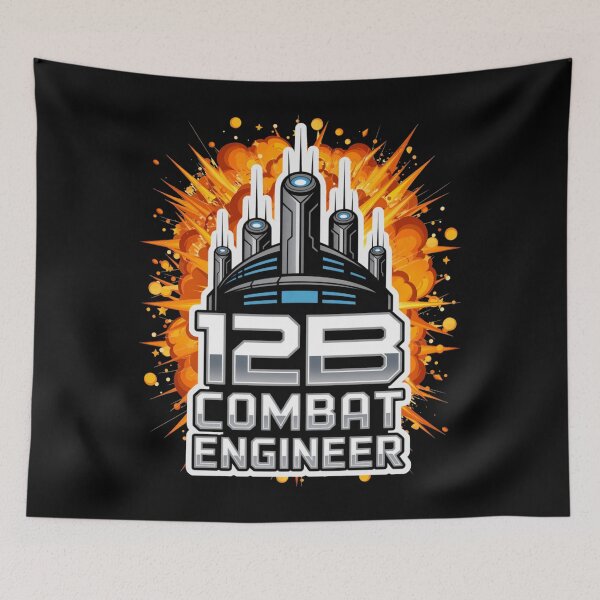 Item preview, 12B Combat Engineer — Futuristic Multi‑Tower Tech Emblem U.S. Army MOS Military Engineering Graphic White Outline Explosion designed and sold by GFamilyC.