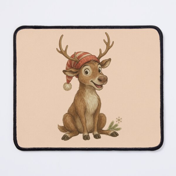 Item preview, goofy reindeer wearing a red-and-cream striped knit hat designed and sold by 123ks.