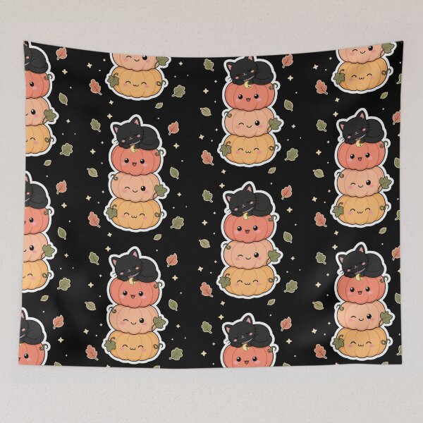 Item preview, Kawaii Pumpkin Cat Stack – Cute Black Cat on Pumpkins designed and sold by Artxotic Studio.