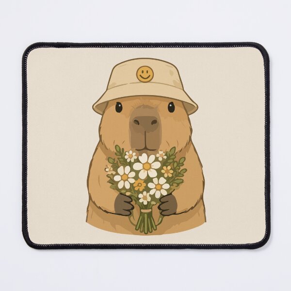 Item preview, Capybara Cartoon with Flowers and Smiley Hat designed and sold by stylishdzign.
