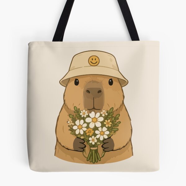 Item preview, Capybara Cartoon with Flowers and Smiley Hat  designed and sold by stylishdzign.