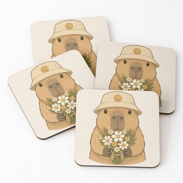 Item preview, Capybara Cartoon with Flowers and Smiley Hat  designed and sold by stylishdzign.