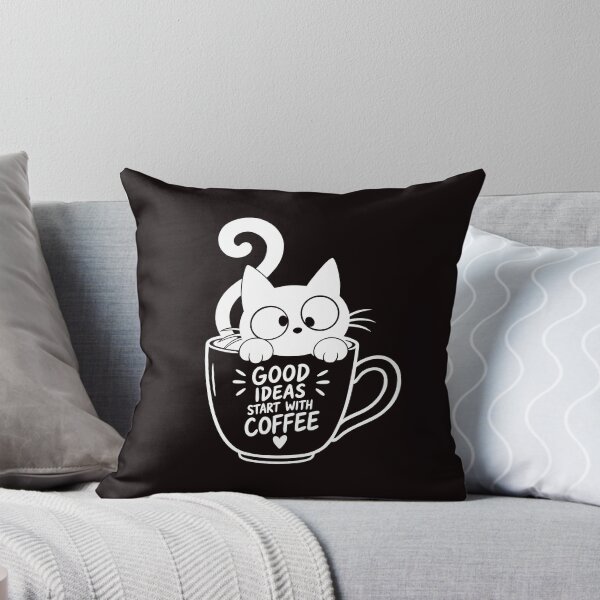 Item preview, Good Ideas Start With Coffee – Cute Cat Coffee Design designed and sold by ArtPer-design.