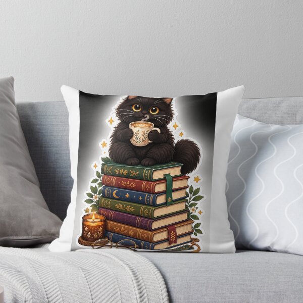Item preview, Cozy Black Cat Coffee & Books – Dark Academia Bookworm Sticker designed and sold by JAY187VK.